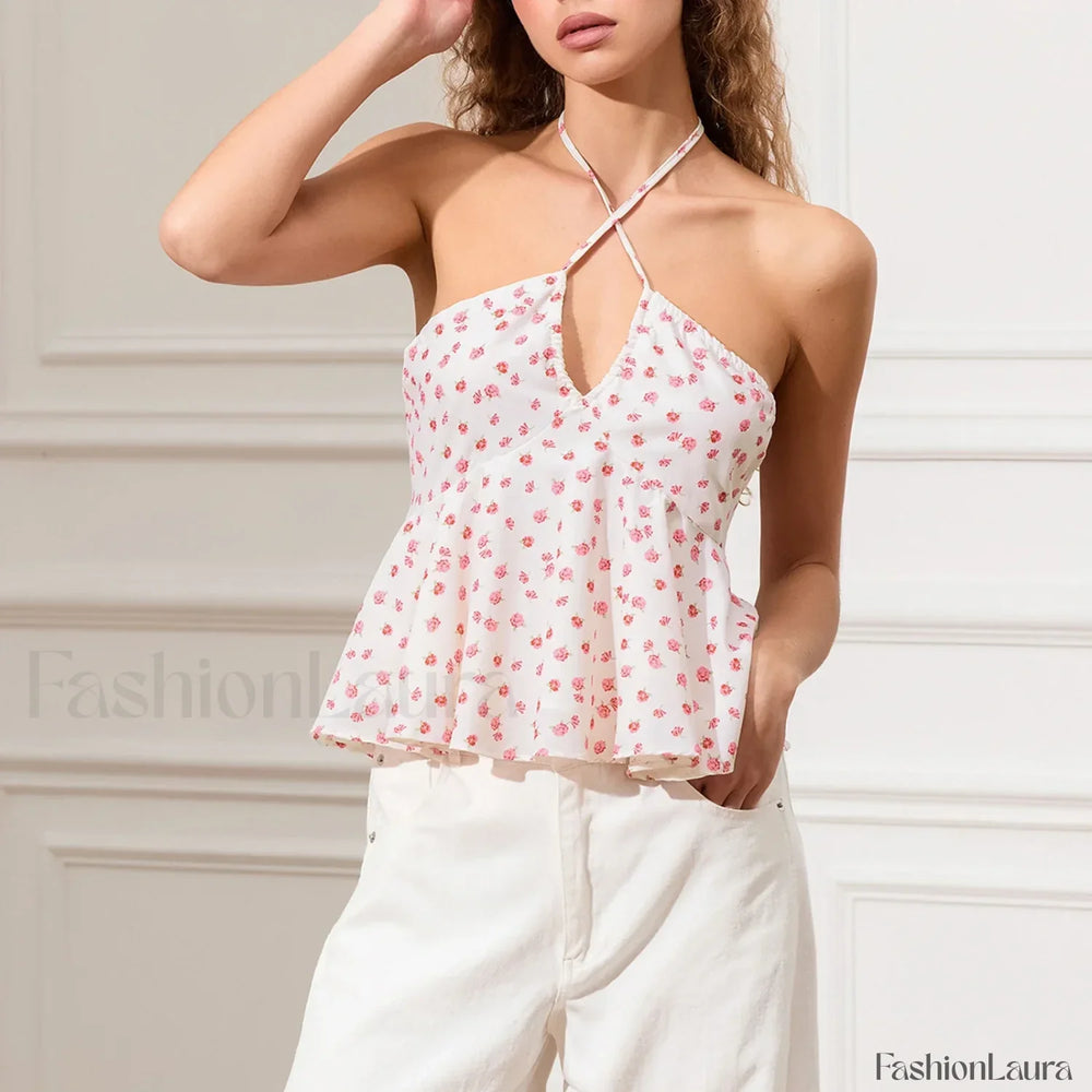 Vintage Keyhole Halter Crop Top