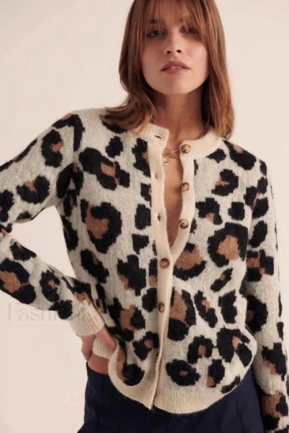 Vintage Leopard Print Knit Cardigan