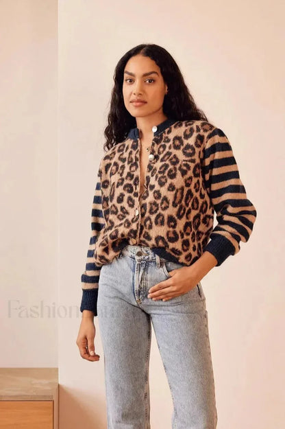 Vintage Leopard Print Knit Cardigan