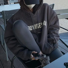 Vintage Letter Print Loose Grunge Street Warm Oversize Pullover Hoody Dark gray / M Sweatshirts & Hoodies L