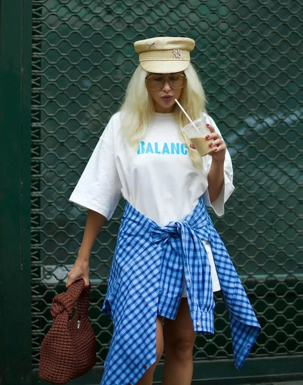 Vintage Letter Printed Cotton T Shirt Blue / M