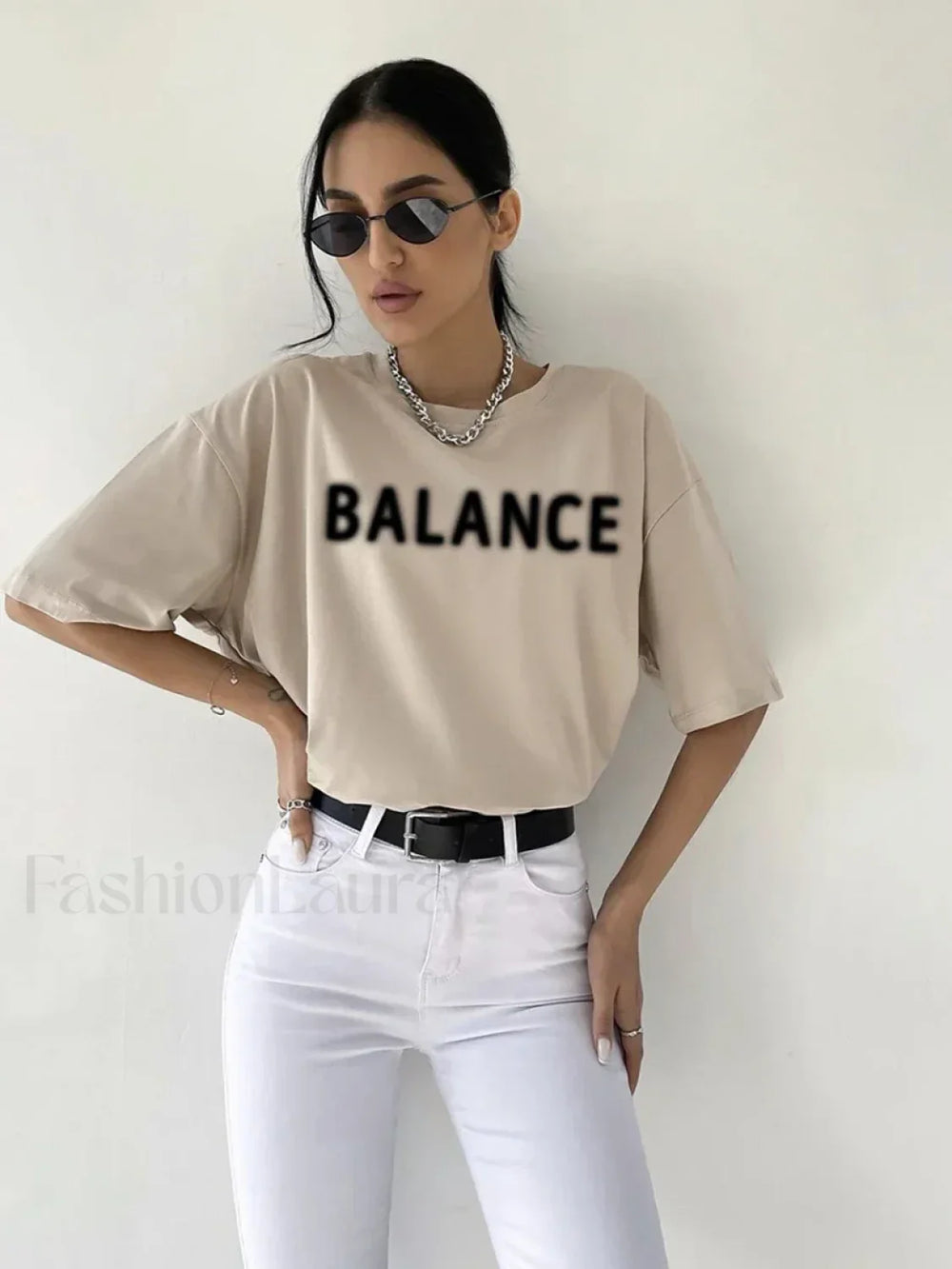 Vintage Letter Printed T Shirt khaki / M