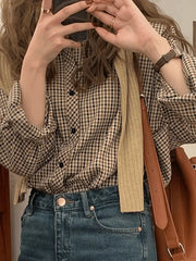 Vintage Long Sleeve Checkered Blouse Shirts