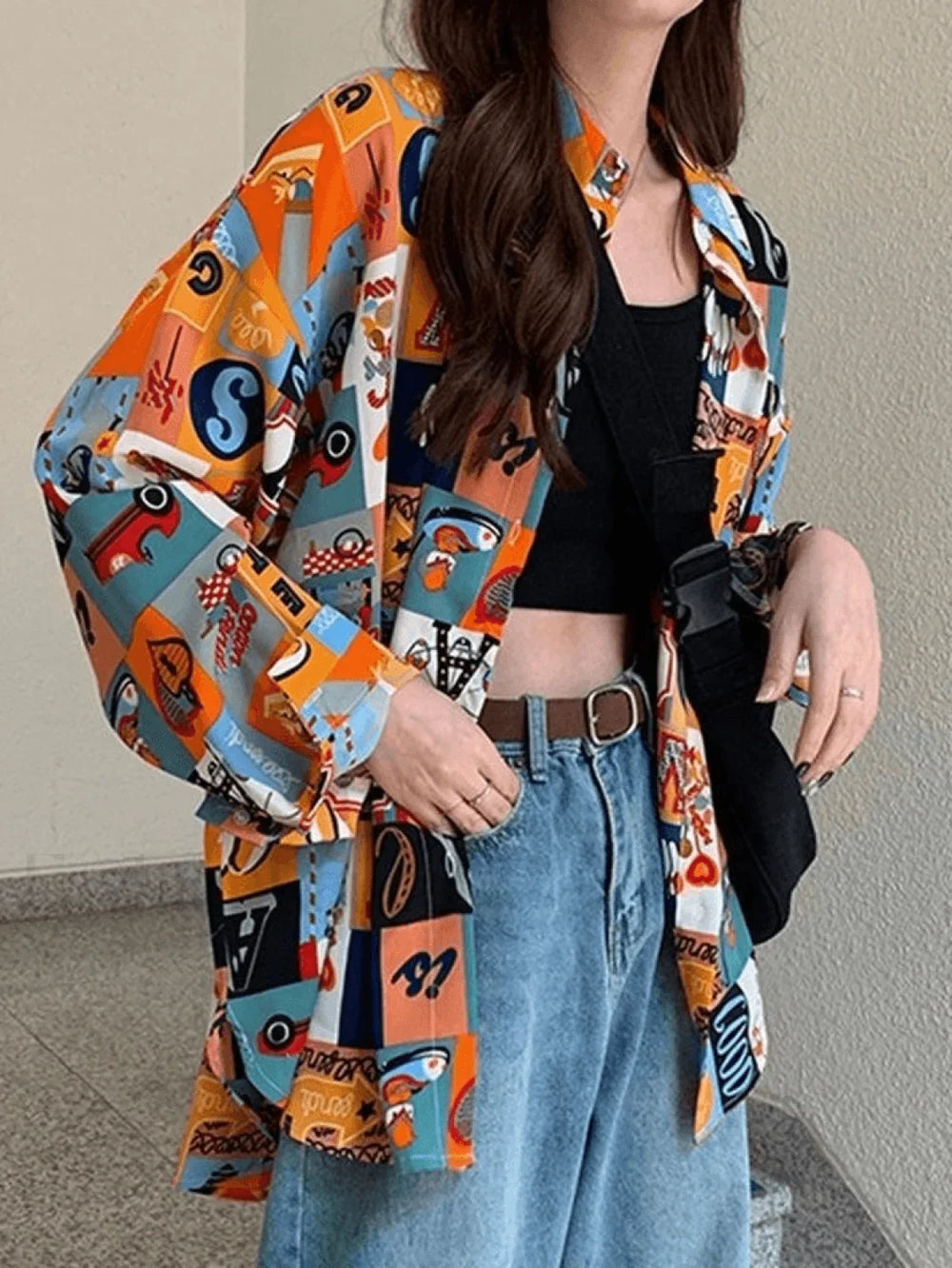 Vintage Mixed Print Long Sleeve Blouse Shirts