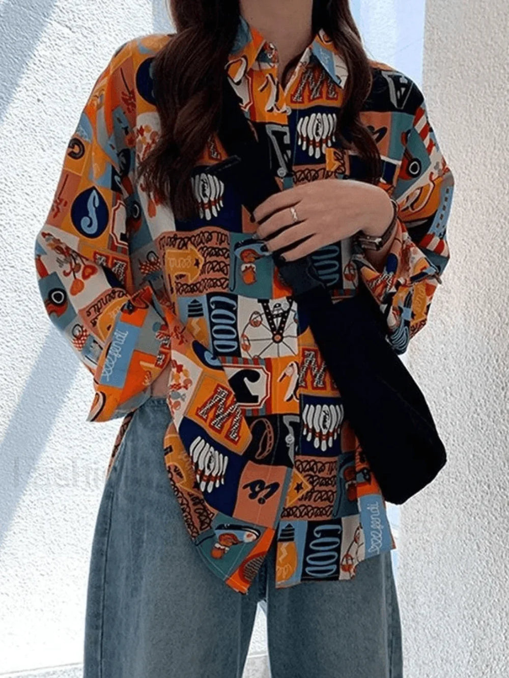 Vintage Mixed Print Long Sleeve Blouse Shirts