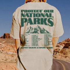 Vintage National Parks Back Print Retro T Shirt Khaki / S