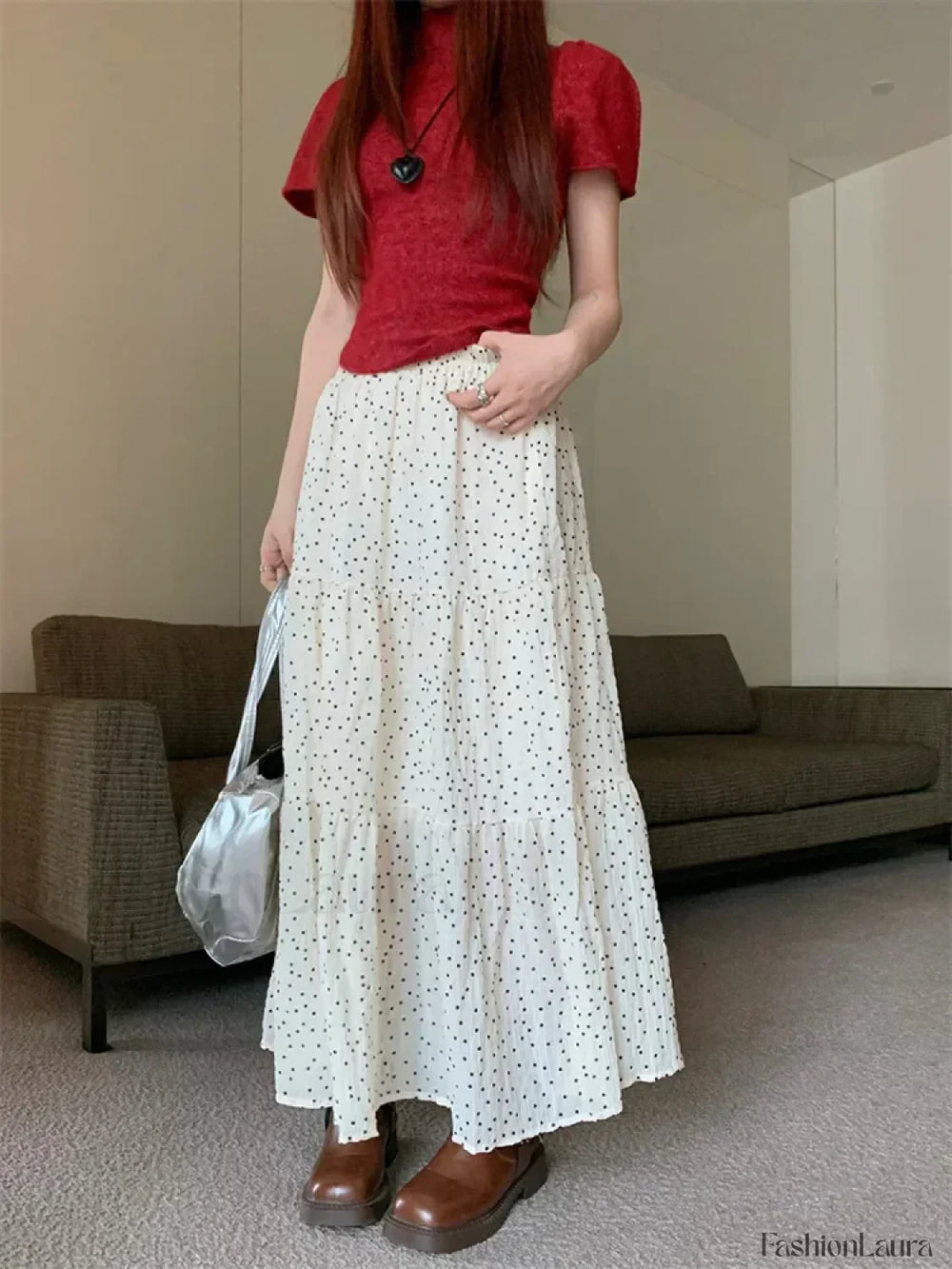 Vintage Polka Dot Long Skirt