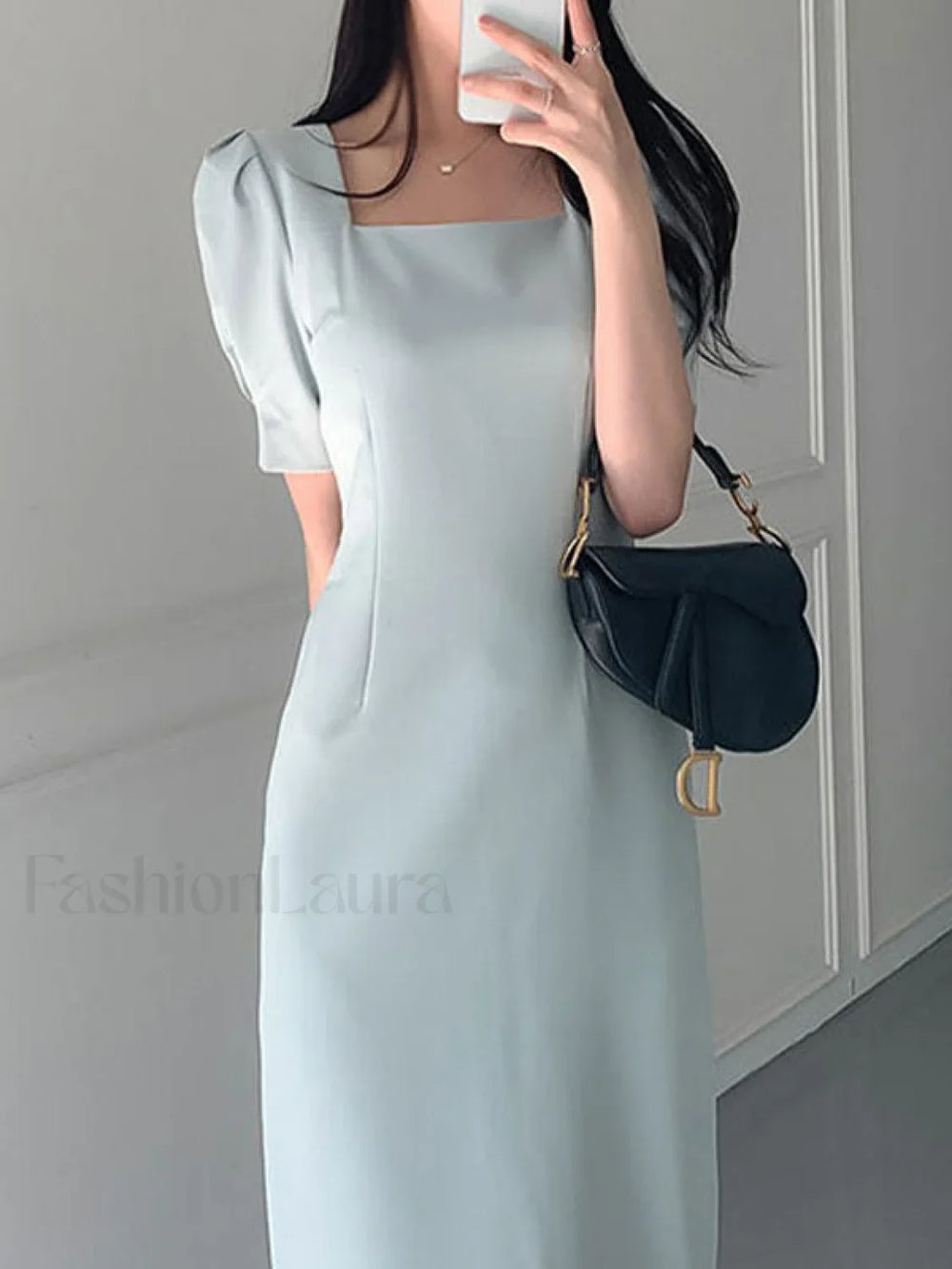 Vintage Puff Sleeve Split Maxi Dress Midi Dresses