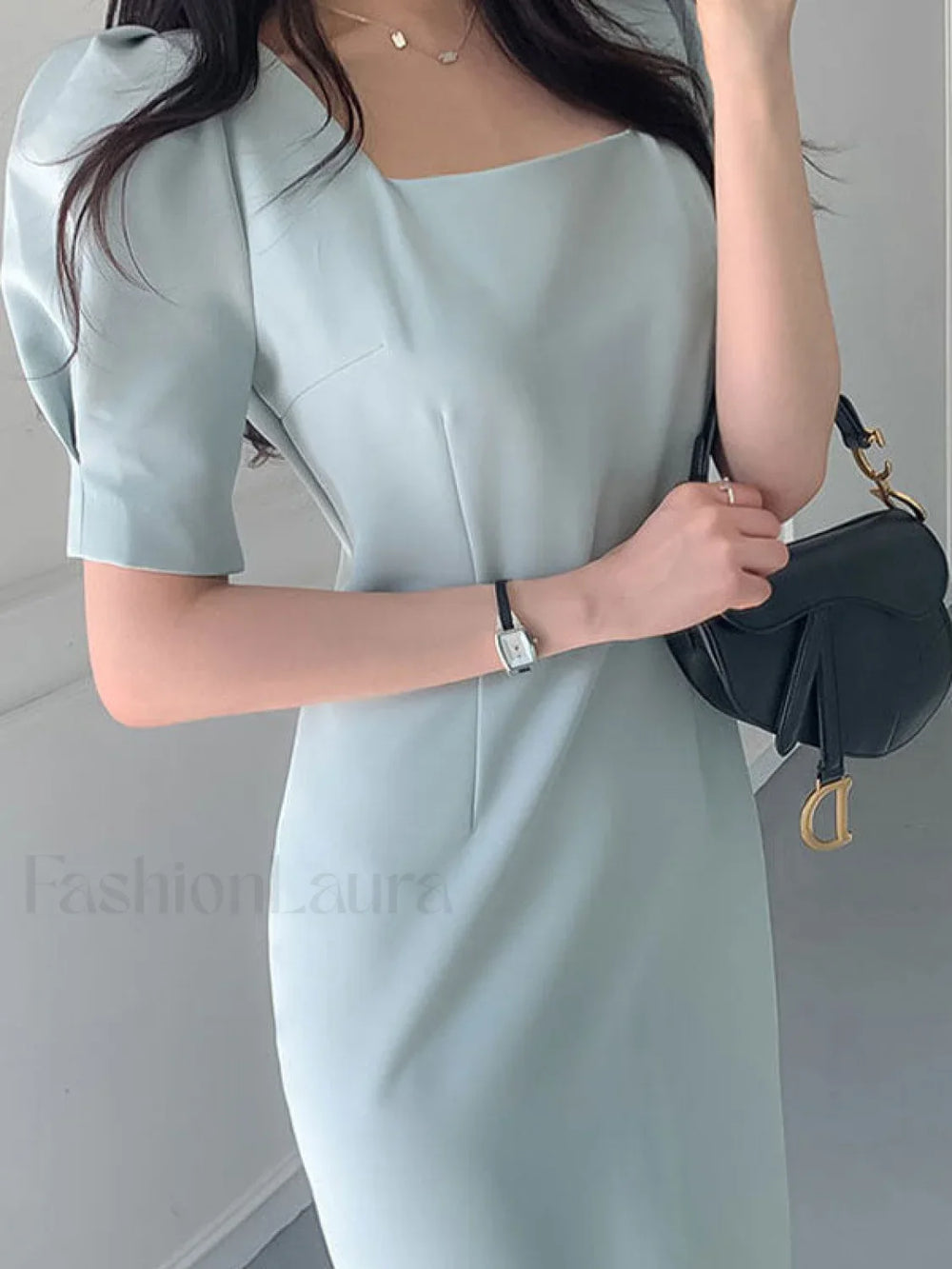 Vintage Puff Sleeve Split Maxi Dress Midi Dresses