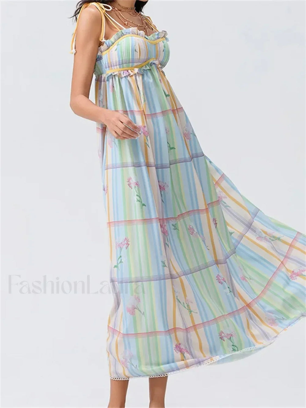 Vintage Ruched Print Strap Maxi Dress