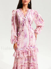 Vintage Ruffle Puff Maxi Dress