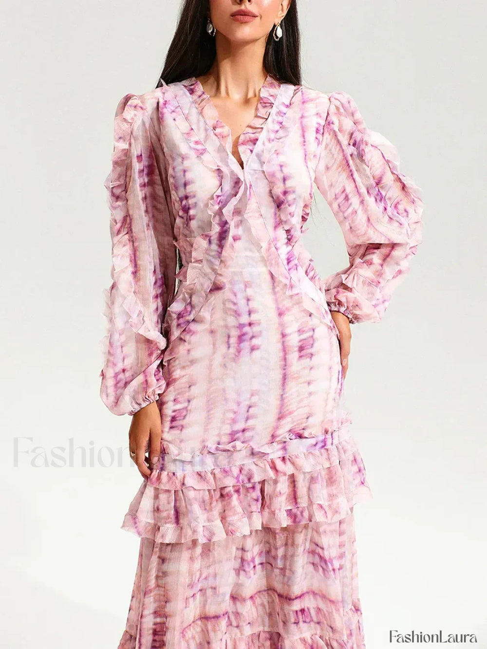 Vintage Ruffle Puff Maxi Dress