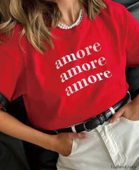 Vintage Simple Letter Printed Cotton T Shirt Red / M