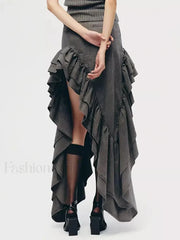 Vintage Spliced Irregular Hem Skirt GRAY / S