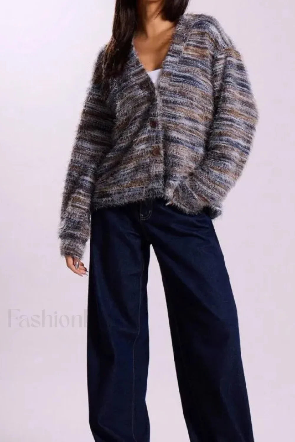 Vintage Stripe V neck Knit Cardigan