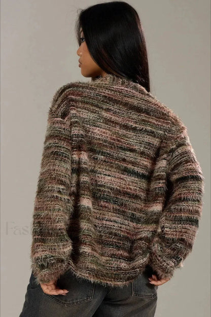 Vintage Stripe V neck Knit Cardigan