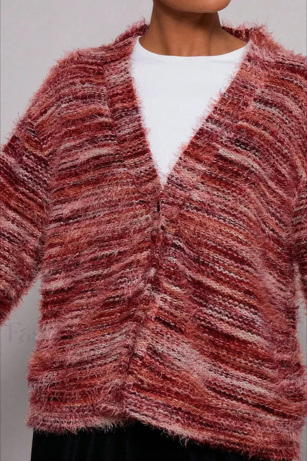 Vintage Stripe V neck Knit Cardigan Burgundy / S