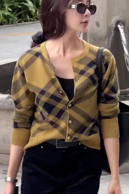 Vintage Striped Knit Cardigan Khaki / S