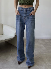 Vintage Wash Denim Trendy Straight Leg Jeans Jeans