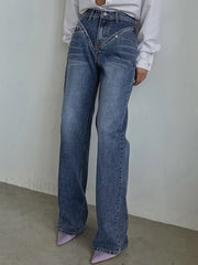 Vintage Wash Denim Trendy Straight Leg Jeans Blue / XS Jeans