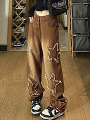 Vintage Wash Distressed Star Patch Boyfriend Jeans Boyfriend Jeans