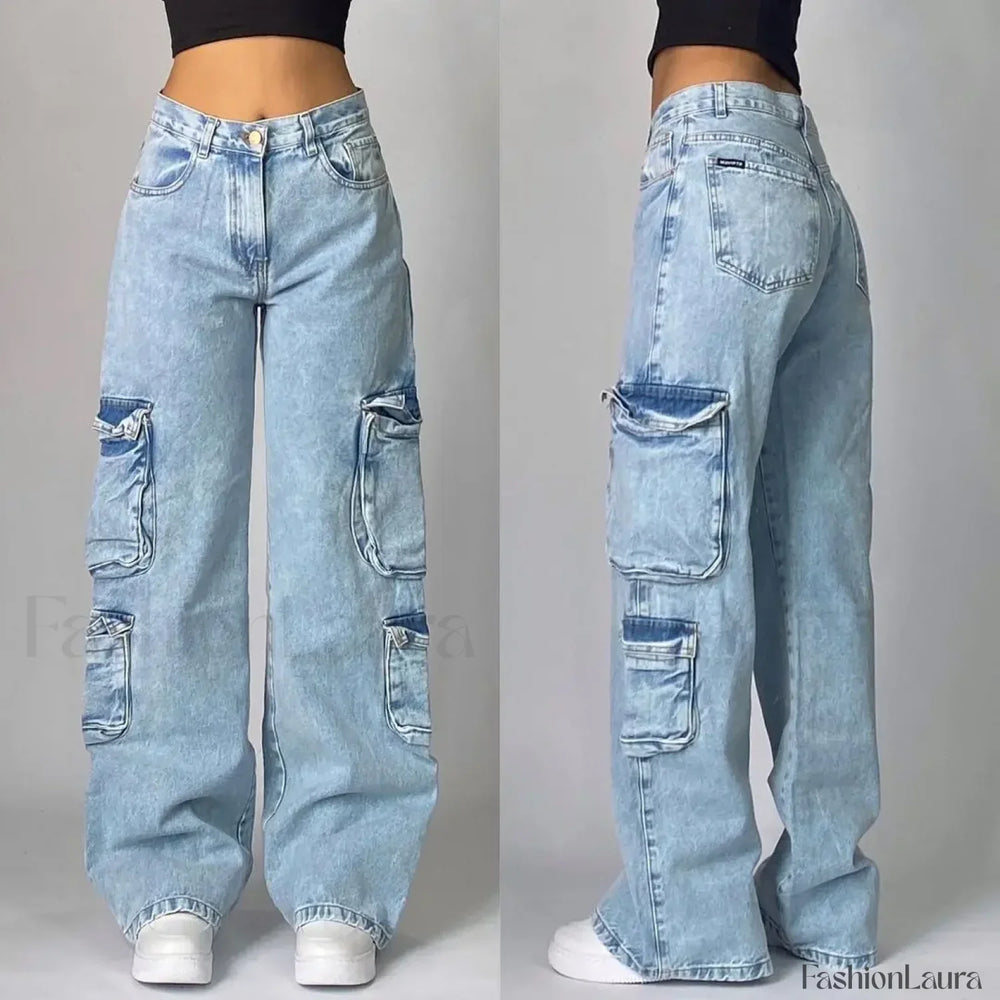 Vintage Washed Baggy Pants for Halloween Style Wathet Blue / M