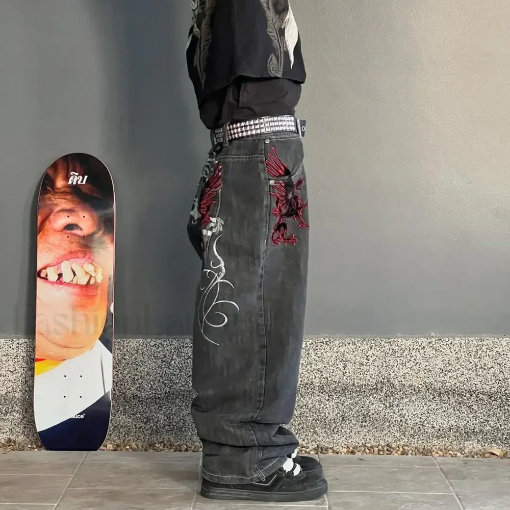 Vintage Wide Leg Baggy Jeans for Men: Y2K Hip Hop Street Style
