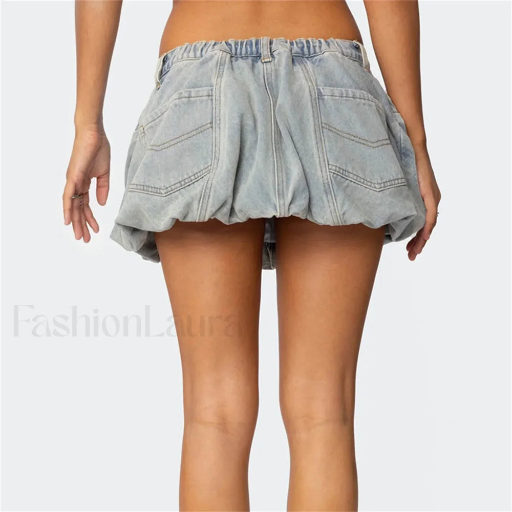 Washed Button Denim Skirt