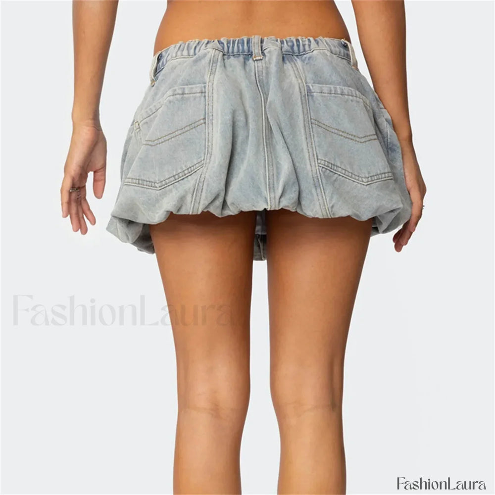Washed Button Denim Skirt