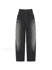 Washed Contrast Waist Pleated Relaxed Leg Boyfriend Jeans Jeans