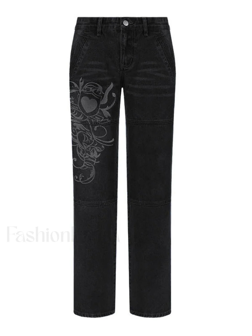 Washed Heart Pattern Cargo Jeans Cargo Jeans