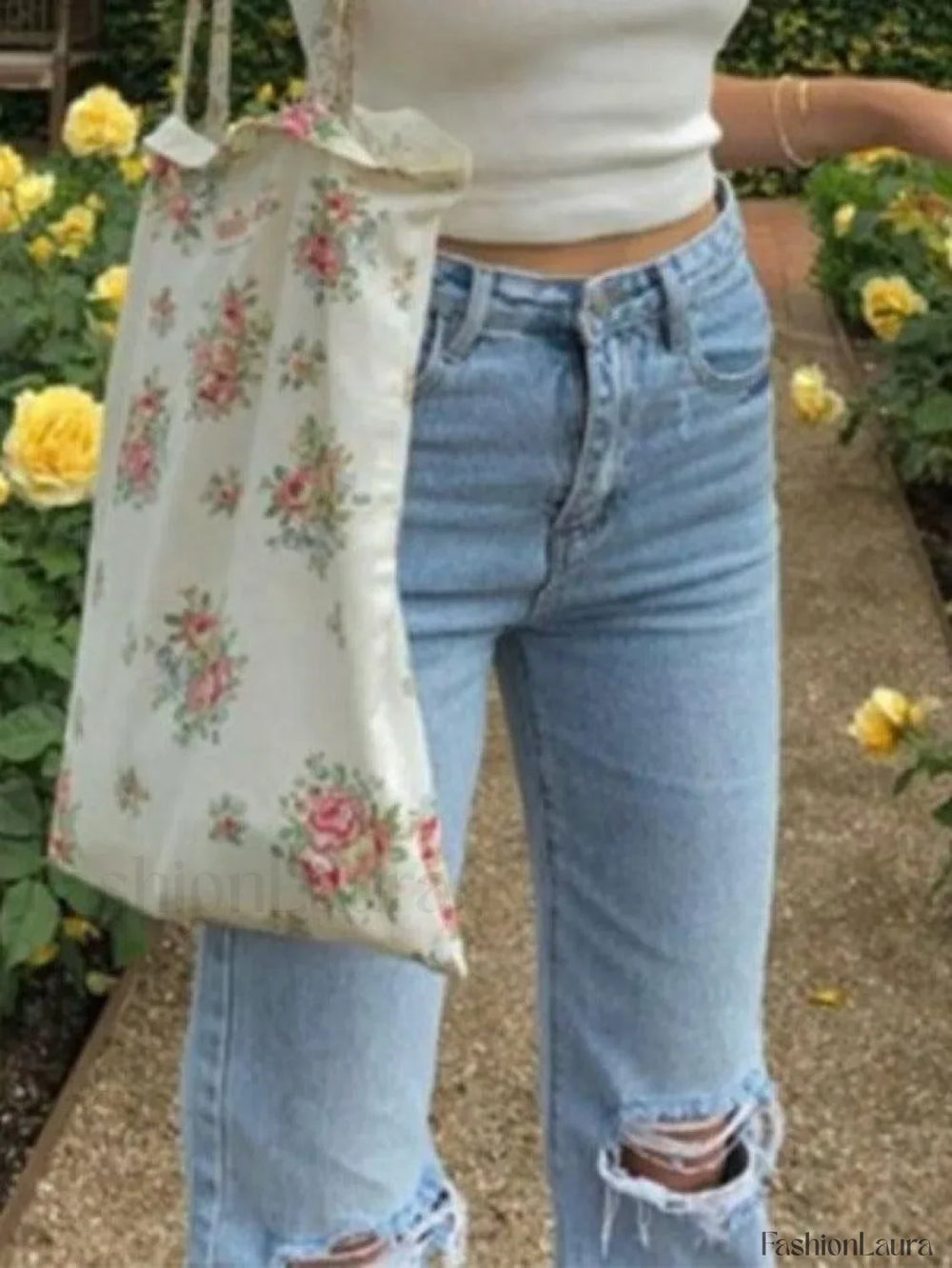 Washed High Waist Knee Ripped Jeans Jeans