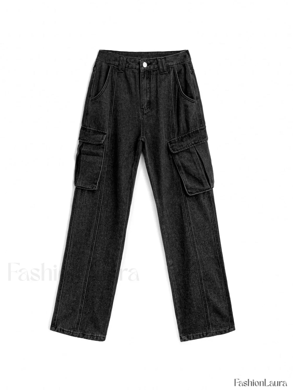 Washed Mid Waist Pocket Cargo Jeans Cargo Jeans