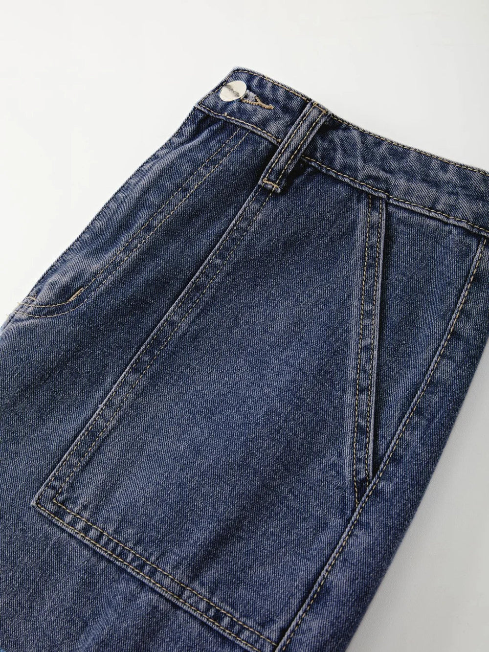 Washed Mid Waist Pocket Cargo Jeans Cargo Jeans