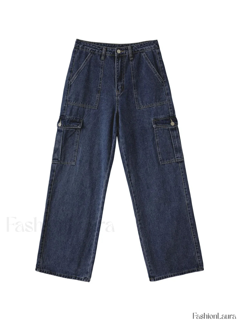 Washed Mid Waist Pocket Cargo Jeans Cargo Jeans