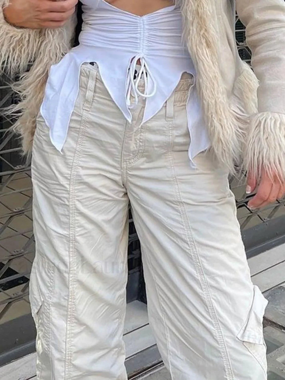 Washed Pocket Solid Cargo Pants Pants