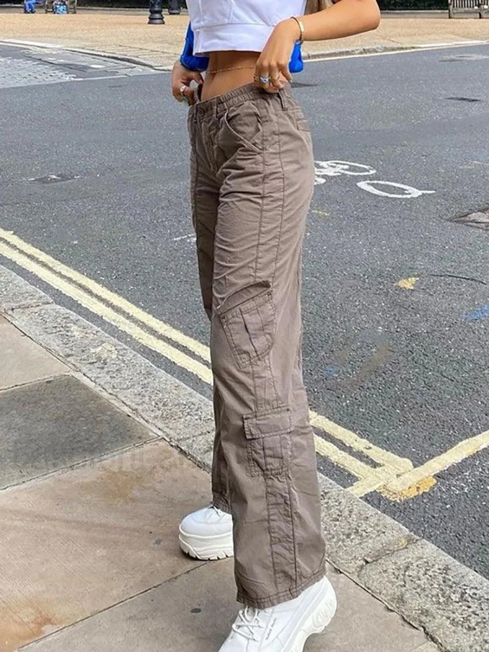 Washed Pocket Solid Cargo Pants Pants