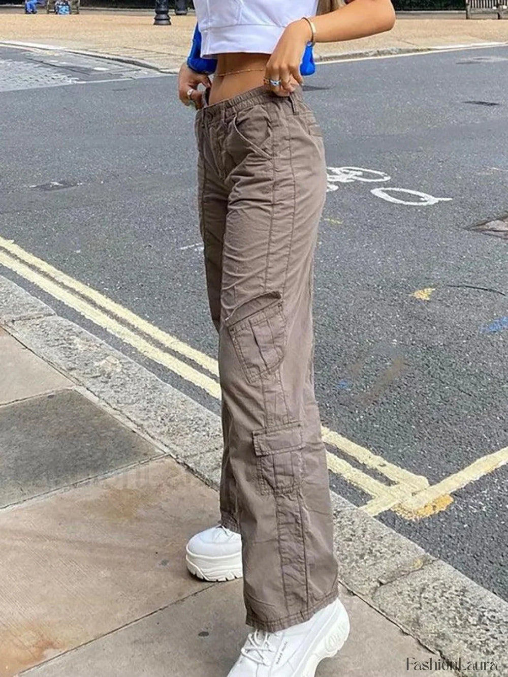 Washed Pocket Solid Cargo Pants Pants