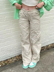 Washed Pocket Solid Cargo Pants Pants