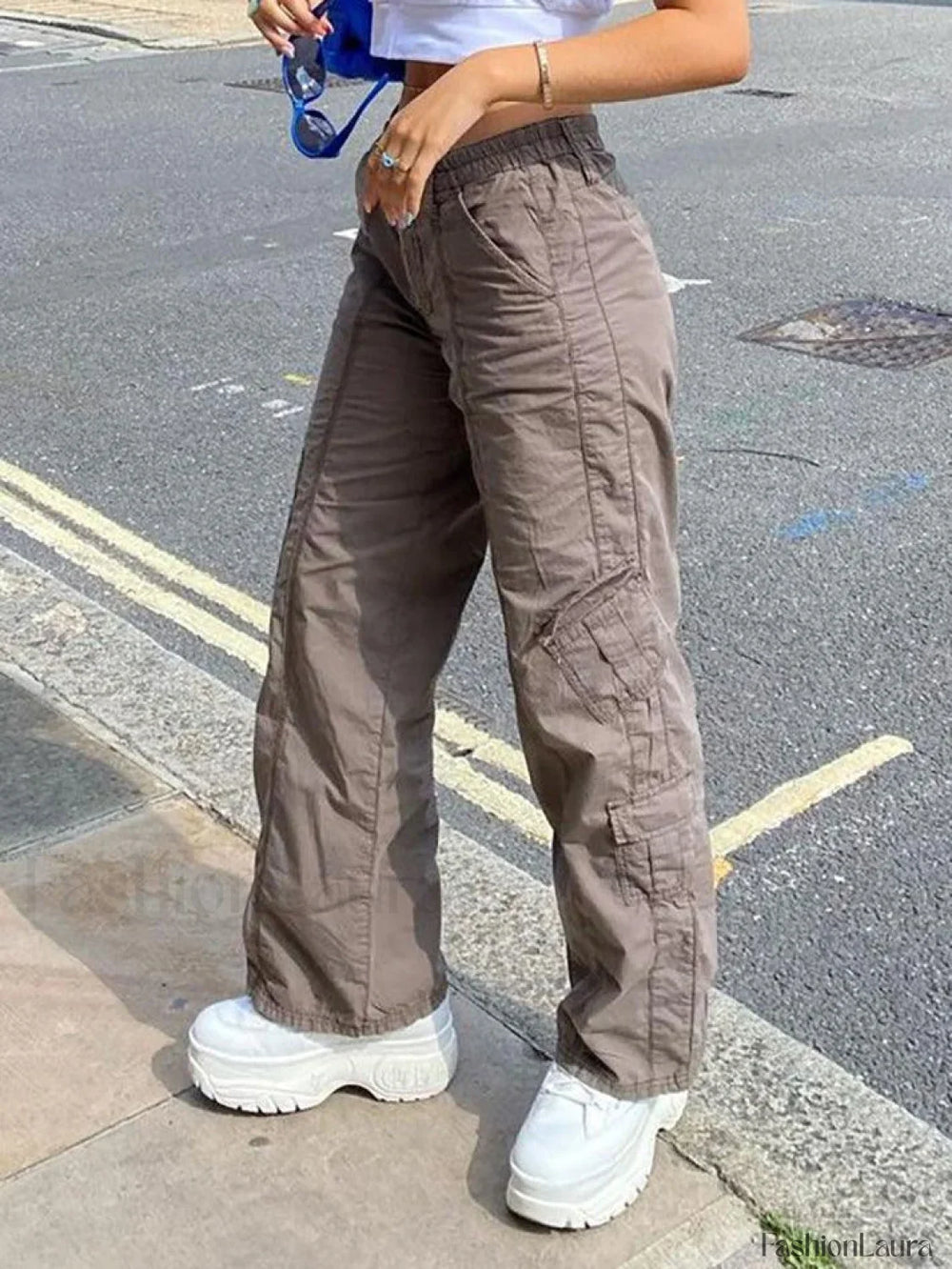 Washed Pocket Solid Cargo Pants Pants