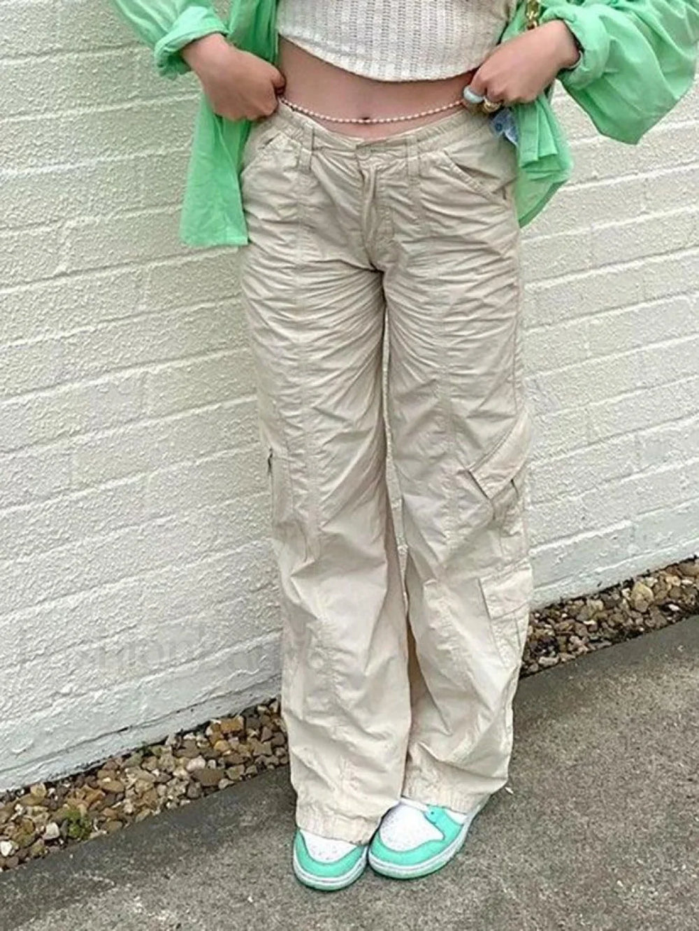 Washed Pocket Solid Cargo Pants Pants