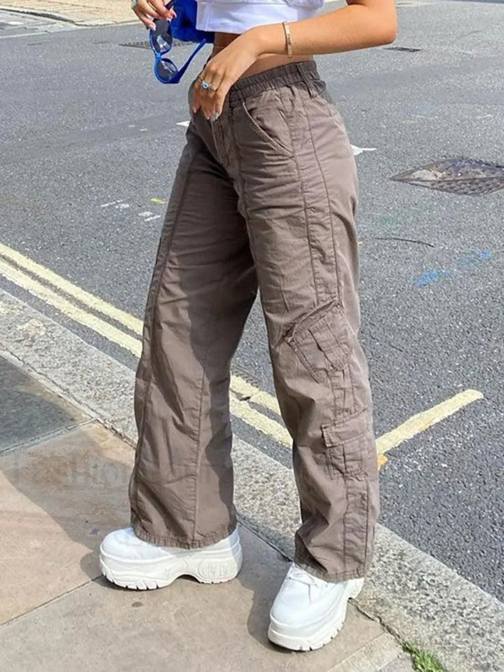 Washed Pocket Solid Cargo Pants Pants