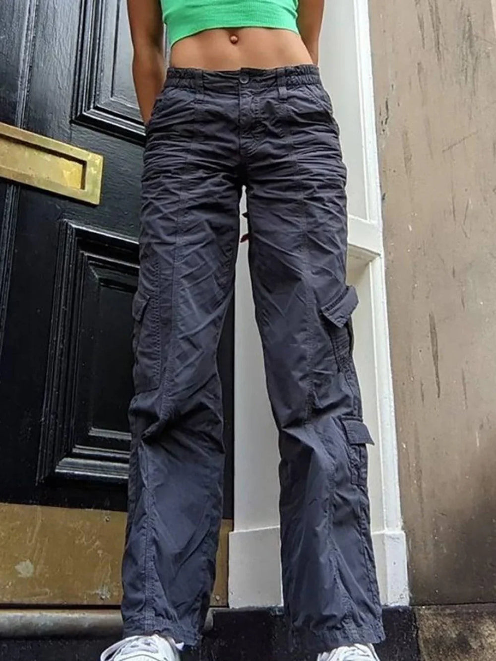 Washed Pocket Solid Cargo Pants DarkGray / S Pants