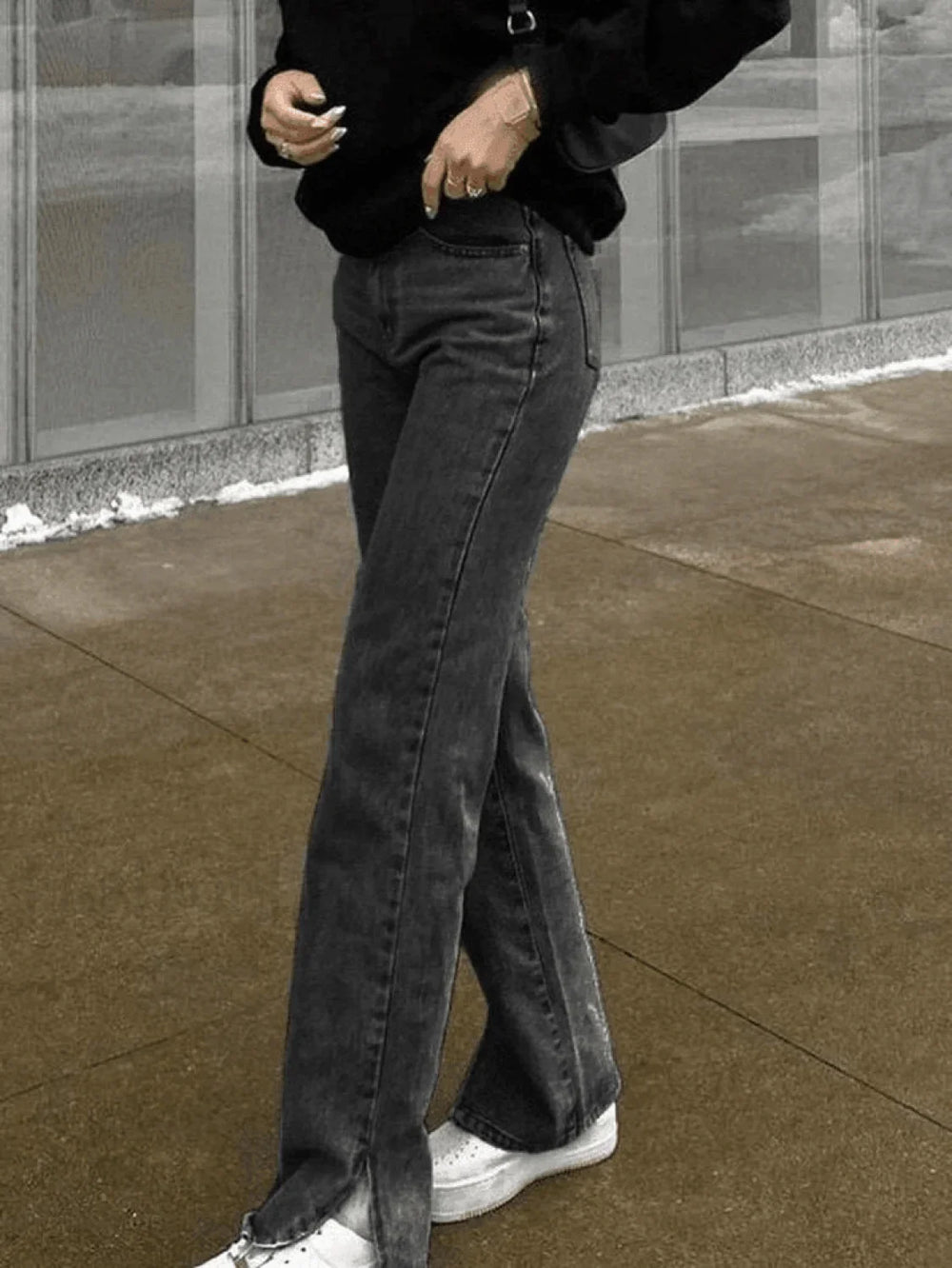 Washed Split Boyfriend Jeans Black / S Jeans
