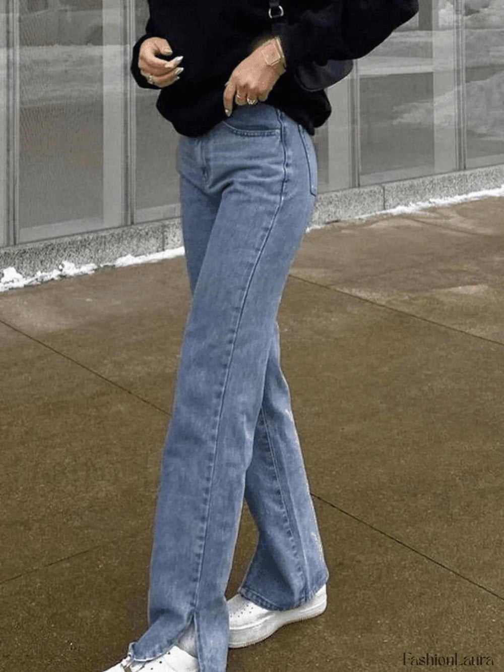 Washed Split Boyfriend Jeans Blue / S Jeans