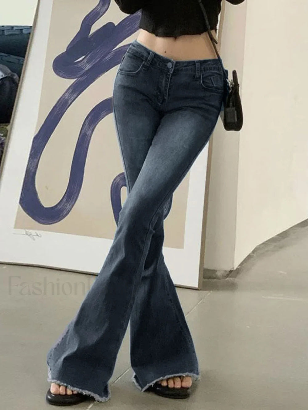 Washed Stretch Low Waist Flare Jeans Flare Jeans