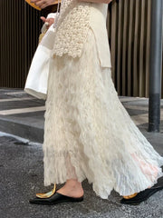 Wave Pleated High Waist Solid Fashion Skirt apricot / One Size