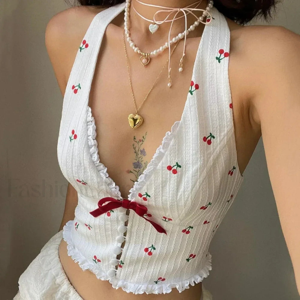 WhereMery Korean Fashion Halter Camis Tank Top WHITE / S
