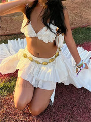 White 90s Grunge Asymmetric Skirt