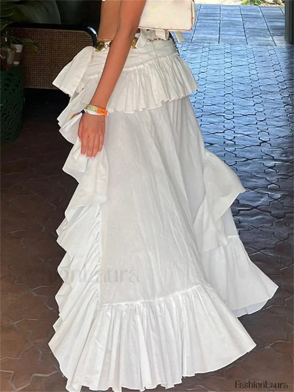 White 90s Grunge Asymmetric Skirt